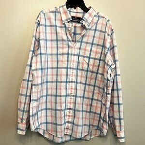 Vineyard Vines Mens XL Murray Plaid Cotton Button Down Dress Shirt Blue Pink